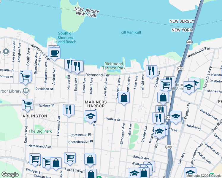 map of restaurants, bars, coffee shops, grocery stores, and more near 20 Noah Court in Staten Island