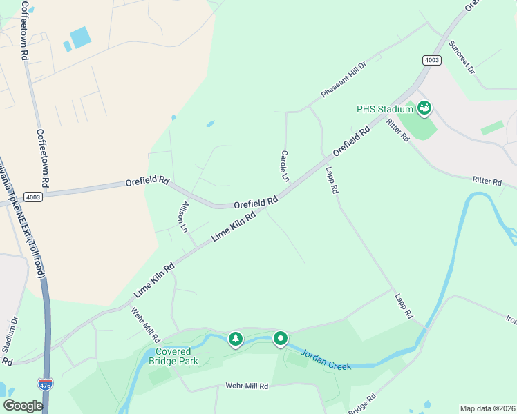map of restaurants, bars, coffee shops, grocery stores, and more near 4004 Lime Kiln Road in Allentown