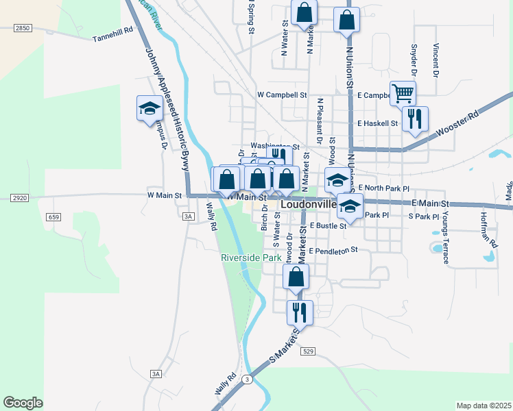 map of restaurants, bars, coffee shops, grocery stores, and more near 117 Birch Drive in Loudonville