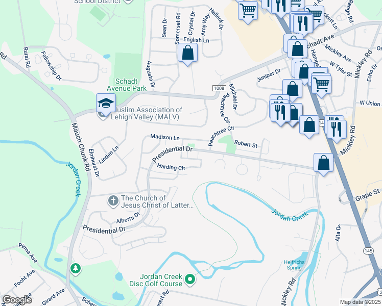 map of restaurants, bars, coffee shops, grocery stores, and more near 13 Lincoln Place in Fullerton