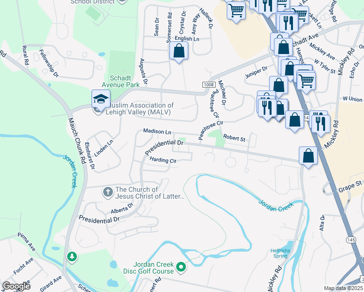 map of restaurants, bars, coffee shops, grocery stores, and more near 13 Lincoln Place in Fullerton