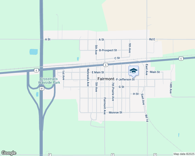 map of restaurants, bars, coffee shops, grocery stores, and more near 451-499 F-Jefferson Street in Fairmont