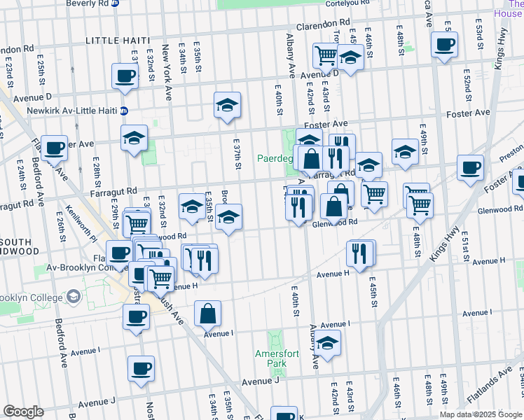 map of restaurants, bars, coffee shops, grocery stores, and more near 902 East 39th Street in Brooklyn