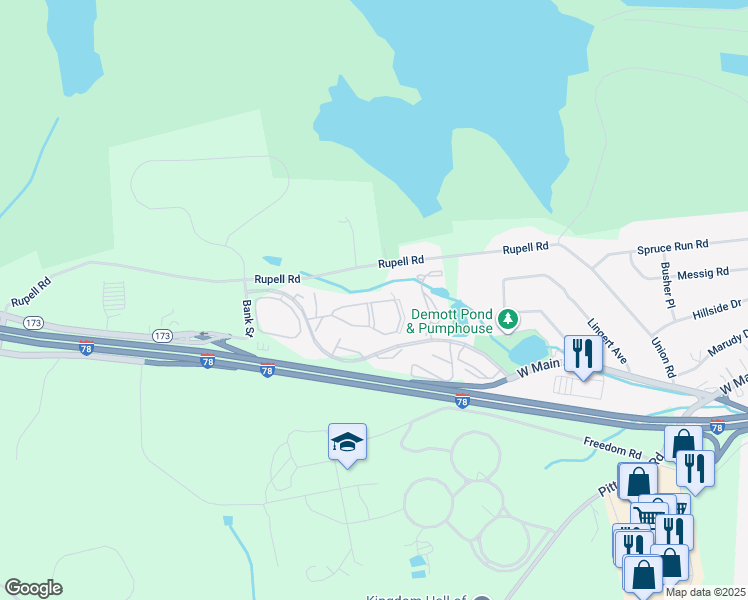 map of restaurants, bars, coffee shops, grocery stores, and more near 14 Crossway in Clinton