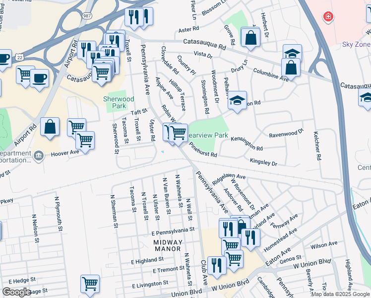 map of restaurants, bars, coffee shops, grocery stores, and more near 1424 Pennsylvania Avenue in Allentown