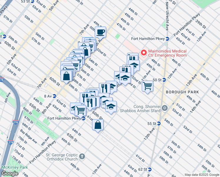 map of restaurants, bars, coffee shops, grocery stores, and more near 5521 Fort Hamilton Parkway in Brooklyn