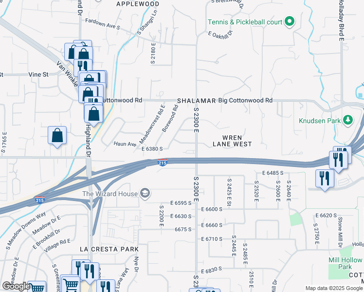 map of restaurants, bars, coffee shops, grocery stores, and more near 2260 East Haun Avenue in Holladay