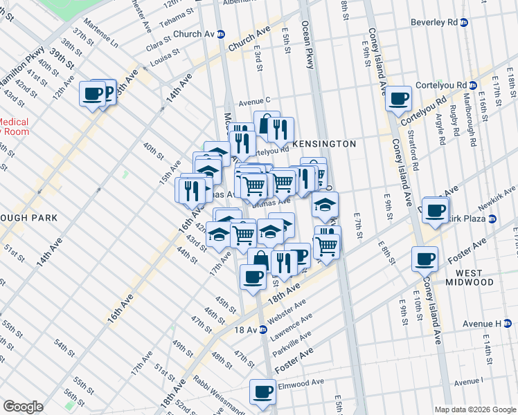 map of restaurants, bars, coffee shops, grocery stores, and more near 656 East 2nd Street in Brooklyn