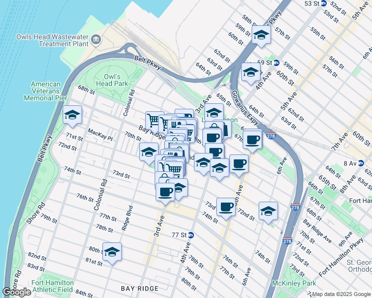 map of restaurants, bars, coffee shops, grocery stores, and more near 6928 3rd Avenue in Brooklyn