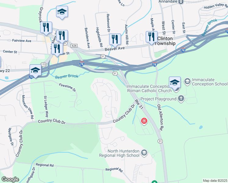 map of restaurants, bars, coffee shops, grocery stores, and more near 40 Greenbriar Lane in Hunterdon County