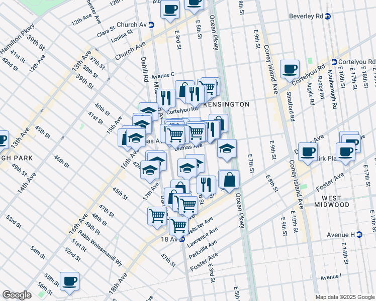 map of restaurants, bars, coffee shops, grocery stores, and more near 656 East 2nd Street in Brooklyn