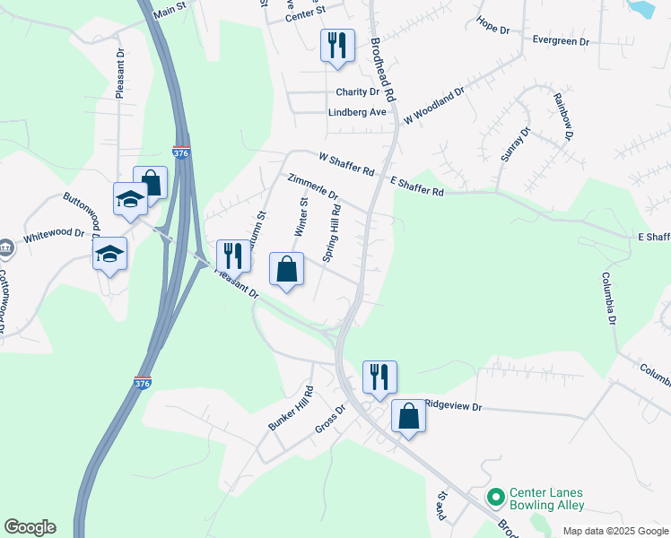 map of restaurants, bars, coffee shops, grocery stores, and more near 144 Oakhill Road in Aliquippa