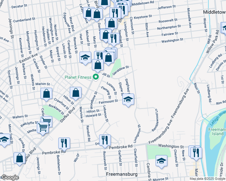 map of restaurants, bars, coffee shops, grocery stores, and more near in Bethlehem