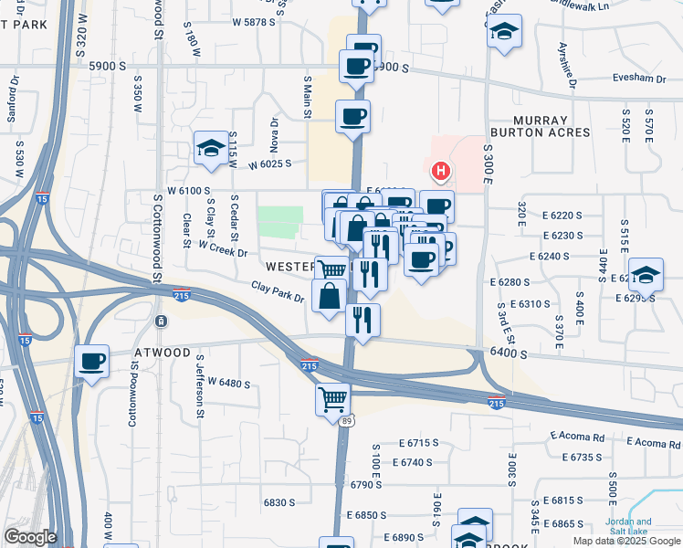map of restaurants, bars, coffee shops, grocery stores, and more near 6200-6296 U.S. 89 in Murray