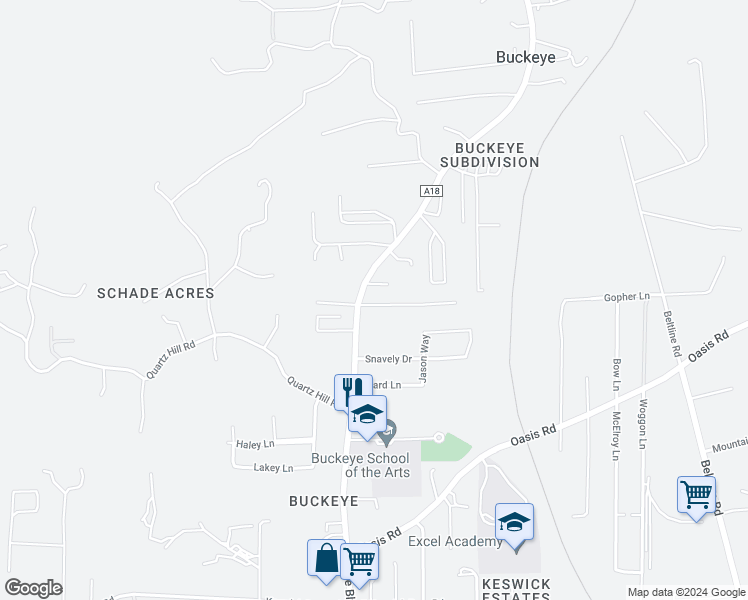 map of restaurants, bars, coffee shops, grocery stores, and more near 17692 Glenwood Drive in Redding
