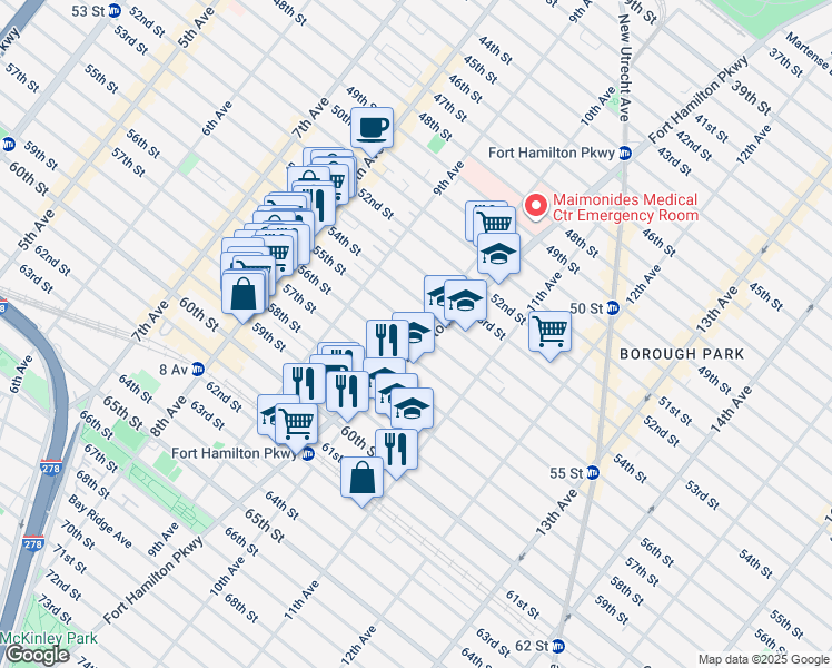 map of restaurants, bars, coffee shops, grocery stores, and more near 5521 Fort Hamilton Parkway in Brooklyn