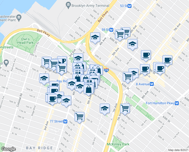 map of restaurants, bars, coffee shops, grocery stores, and more near in Brooklyn
