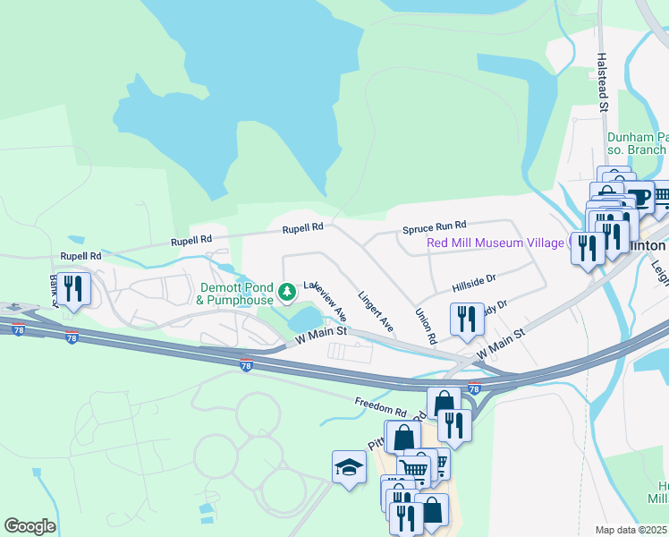 map of restaurants, bars, coffee shops, grocery stores, and more near 51 Lake View Avenue in Clinton