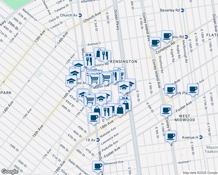 map of restaurants, bars, coffee shops, grocery stores, and more near 318 Ditmas Avenue in Brooklyn