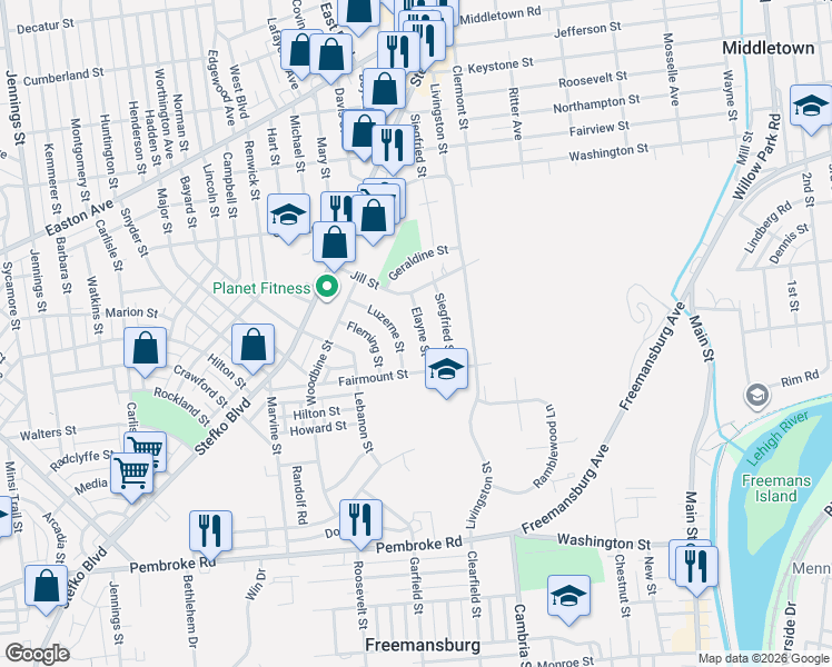 map of restaurants, bars, coffee shops, grocery stores, and more near in Bethlehem