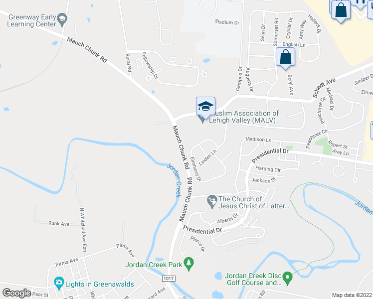 map of restaurants, bars, coffee shops, grocery stores, and more near 1821 Elmhurst Drive in Whitehall