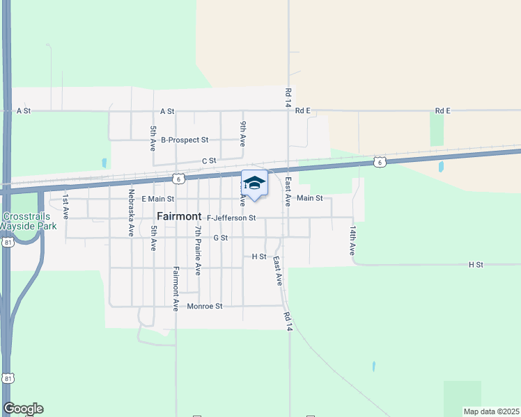 map of restaurants, bars, coffee shops, grocery stores, and more near 950 F-Jefferson Street in Fairmont