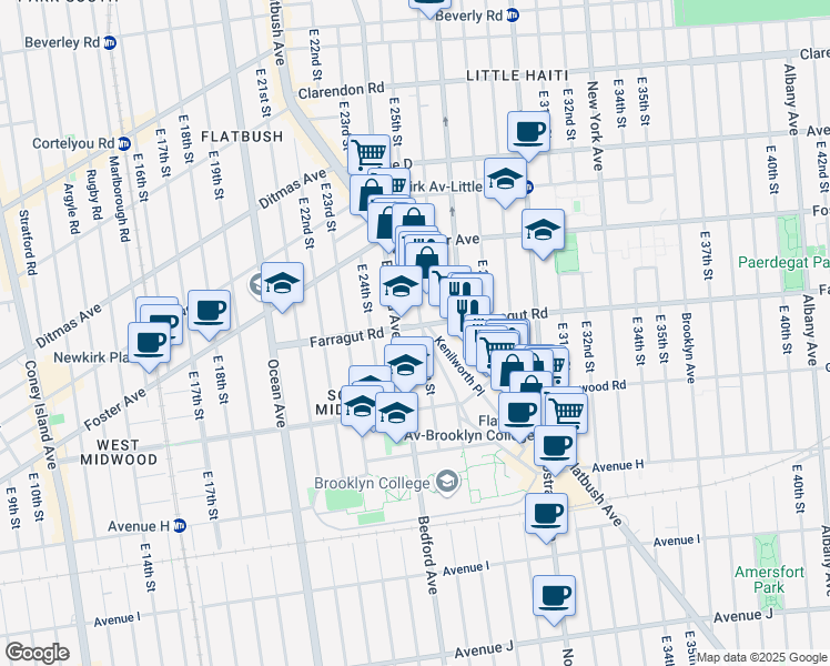 map of restaurants, bars, coffee shops, grocery stores, and more near 2775 Bedford Avenue in Brooklyn