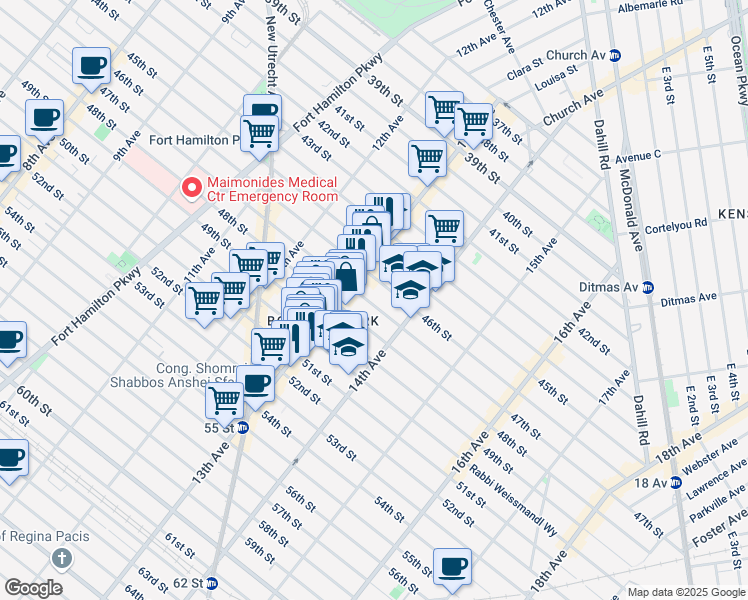 map of restaurants, bars, coffee shops, grocery stores, and more near 1336 48th Street in Brooklyn