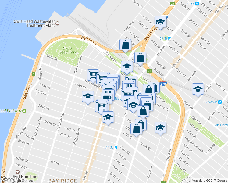 map of restaurants, bars, coffee shops, grocery stores, and more near 342 Bay Ridge Avenue in Brooklyn