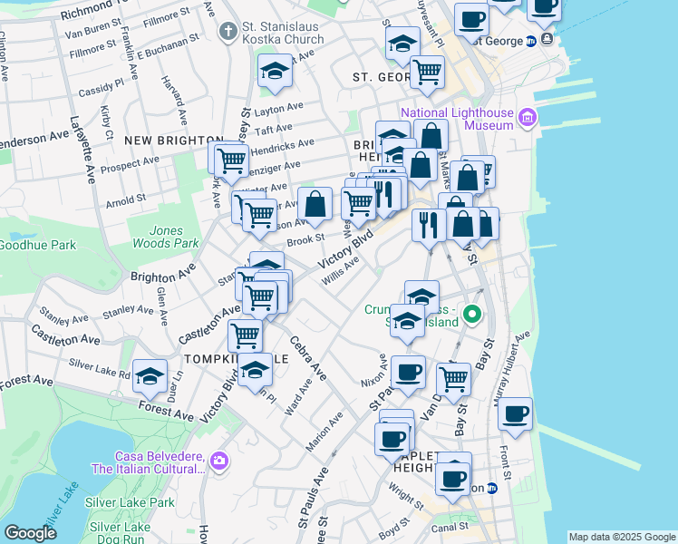 map of restaurants, bars, coffee shops, grocery stores, and more near 38 Edgar Terrace in Staten Island