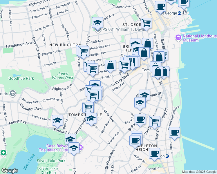 map of restaurants, bars, coffee shops, grocery stores, and more near 26 Avon Place in Staten Island