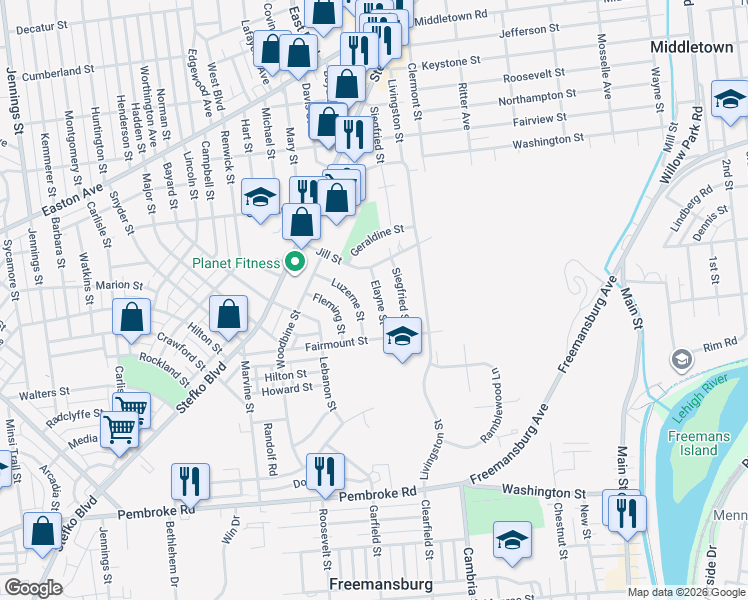 map of restaurants, bars, coffee shops, grocery stores, and more near in Bethlehem