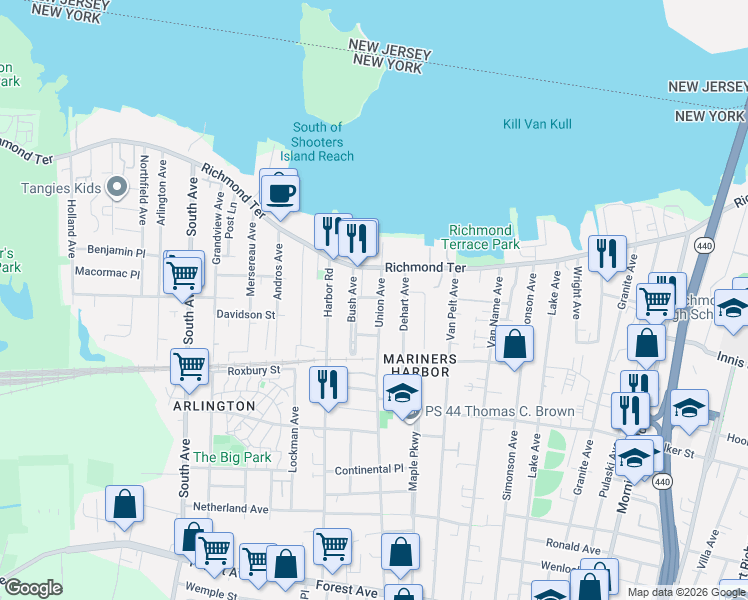 map of restaurants, bars, coffee shops, grocery stores, and more near 1 Coonley Court in Staten Island