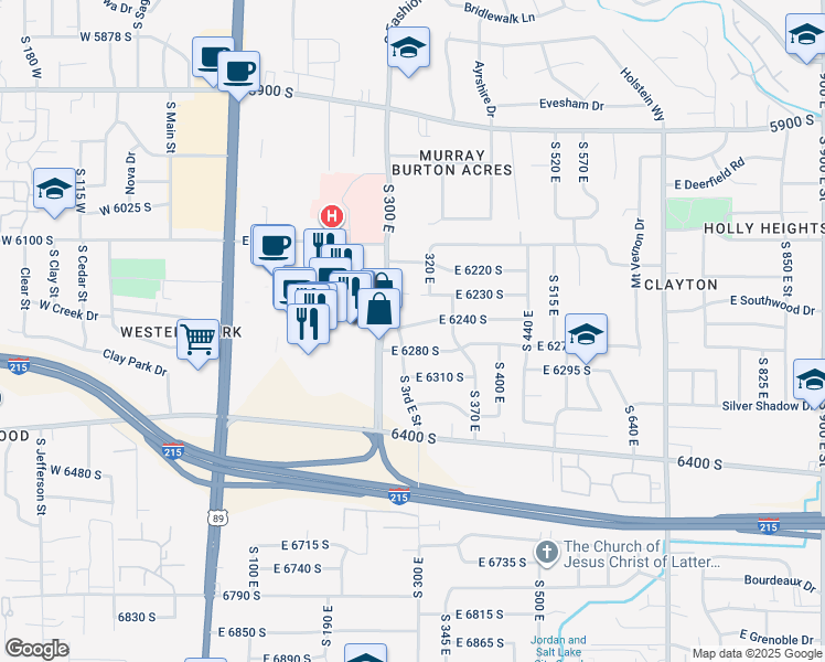 map of restaurants, bars, coffee shops, grocery stores, and more near 314 East 6230 South in Murray
