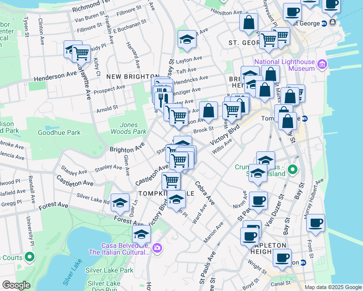 map of restaurants, bars, coffee shops, grocery stores, and more near 11 Stanley Avenue in Staten Island