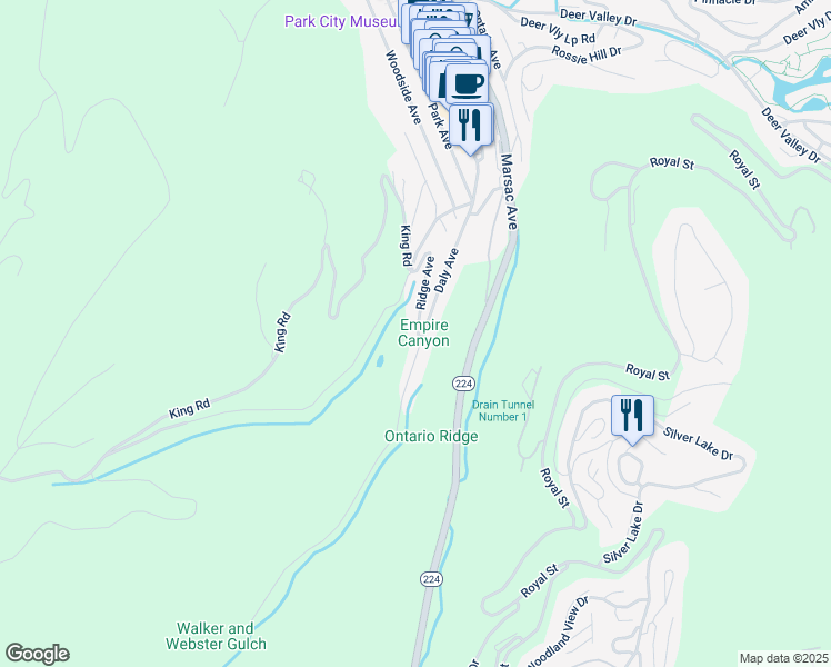 map of restaurants, bars, coffee shops, grocery stores, and more near 234 Ridge Avenue in Park City