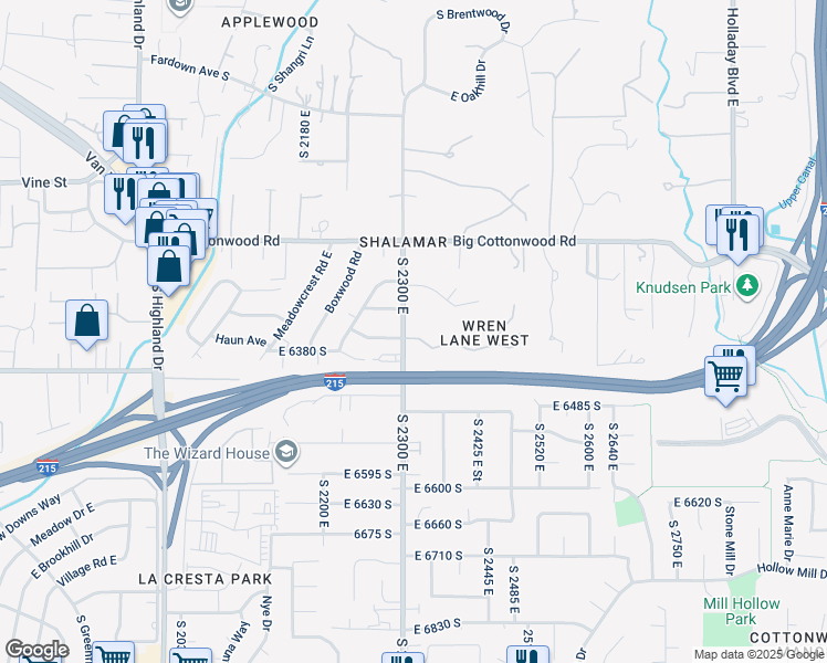 map of restaurants, bars, coffee shops, grocery stores, and more near 2321 Wrenhaven Lane in Salt Lake City