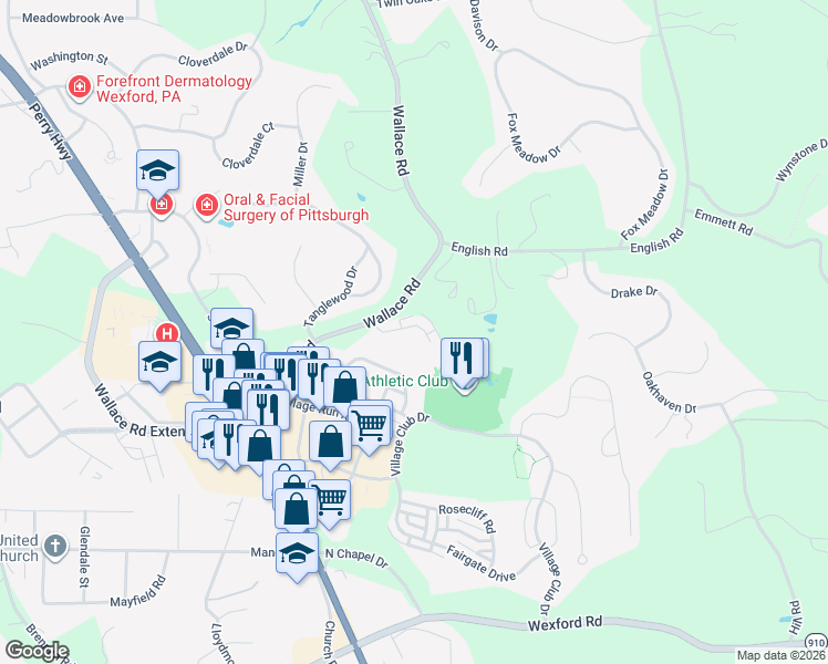 map of restaurants, bars, coffee shops, grocery stores, and more near 503 Georgetowne Court in Wexford