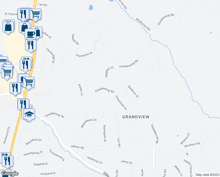 map of restaurants, bars, coffee shops, grocery stores, and more near 4241 Clendenning Road in Gibsonia