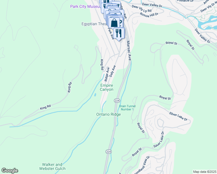 map of restaurants, bars, coffee shops, grocery stores, and more near 207 Daly Avenue in Park City