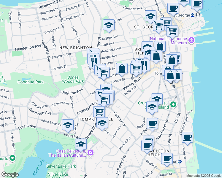 map of restaurants, bars, coffee shops, grocery stores, and more near 517 Jersey Street in Staten Island