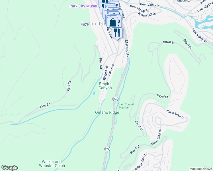 map of restaurants, bars, coffee shops, grocery stores, and more near 209 Daly Avenue in Park City