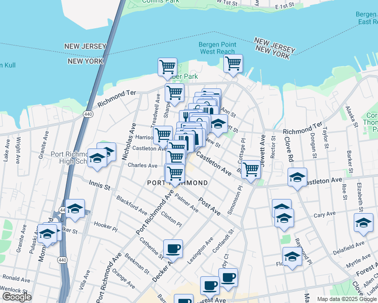 map of restaurants, bars, coffee shops, grocery stores, and more near in Staten Island