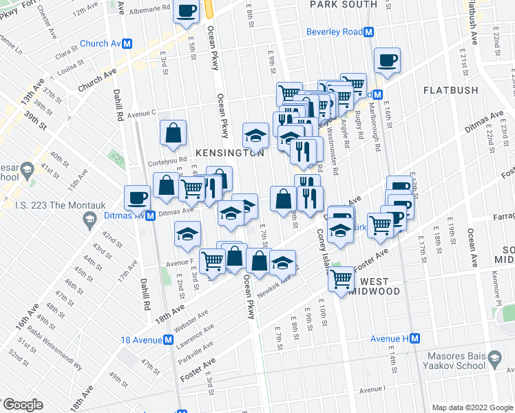 map of restaurants, bars, coffee shops, grocery stores, and more near 640 Ditmas Avenue in Brooklyn