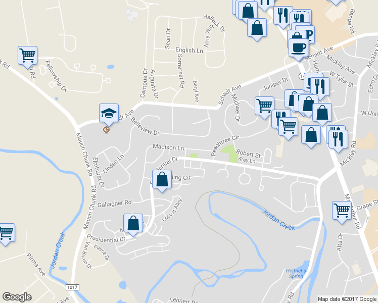 map of restaurants, bars, coffee shops, grocery stores, and more near 2 Hoover Lane in Whitehall
