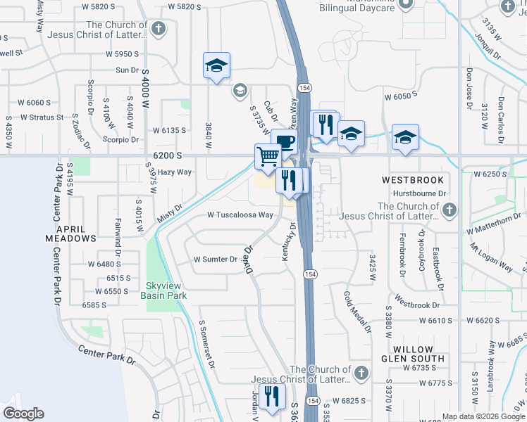 map of restaurants, bars, coffee shops, grocery stores, and more near 3685 West 6200 South in West Jordan