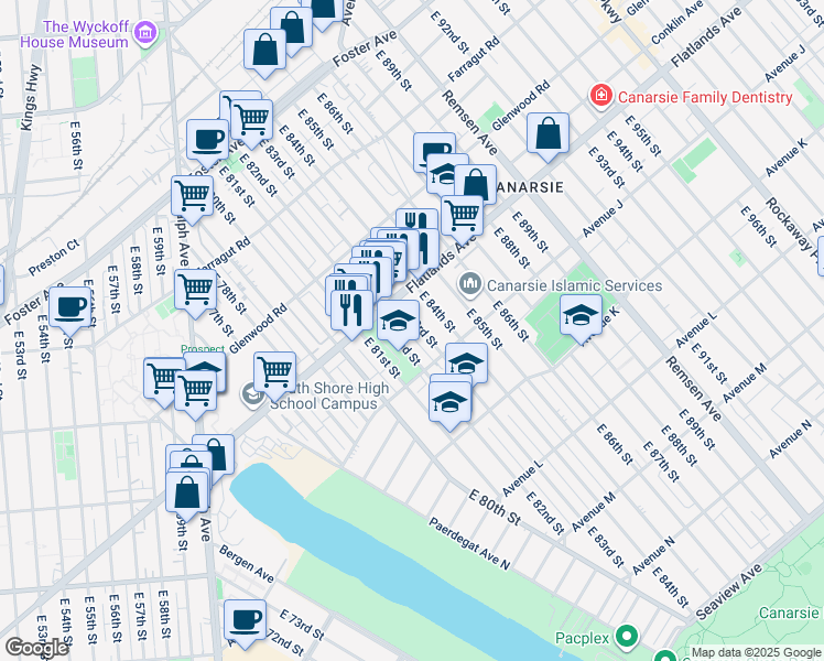 map of restaurants, bars, coffee shops, grocery stores, and more near 910 East 83rd Street in Brooklyn