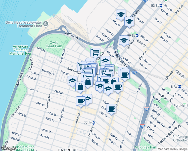 map of restaurants, bars, coffee shops, grocery stores, and more near 315 68th Street in Brooklyn