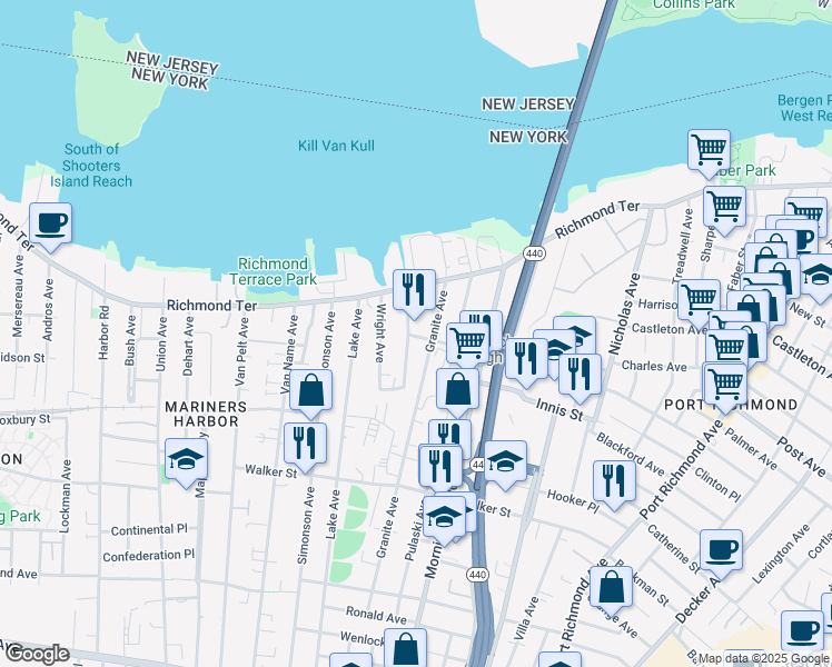 map of restaurants, bars, coffee shops, grocery stores, and more near 21 Housman Avenue in Staten Island