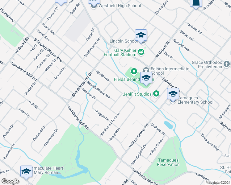 map of restaurants, bars, coffee shops, grocery stores, and more near 765 Hyslip Avenue in Westfield